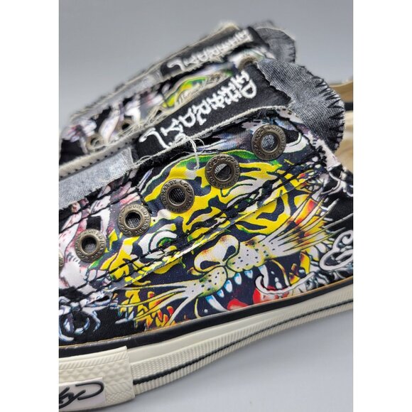 Vintage Don Ed Hardy women's size 7 yellow tiger canvas slip on shoes S1 - Picture 4 of 11